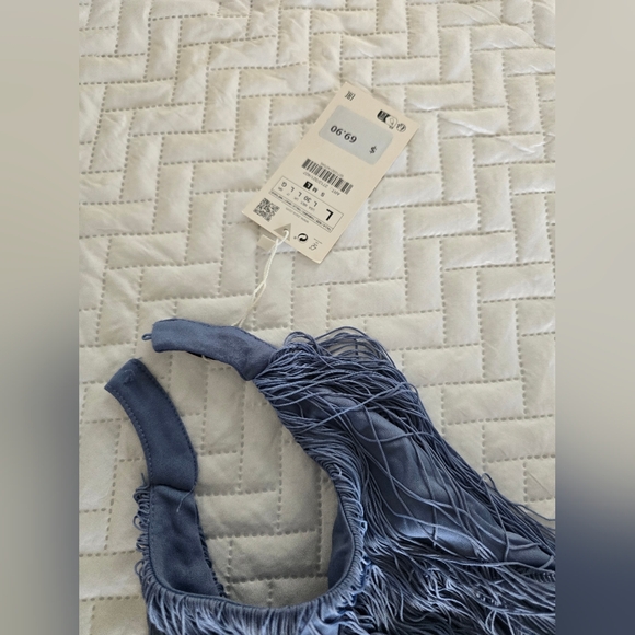 NWT Zara Blue Fringe Dress - Picture 10 of 12